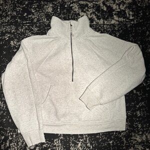 Women’s Half-Zip Cropped Fleece Hoodie Oatmeal Heather Size L